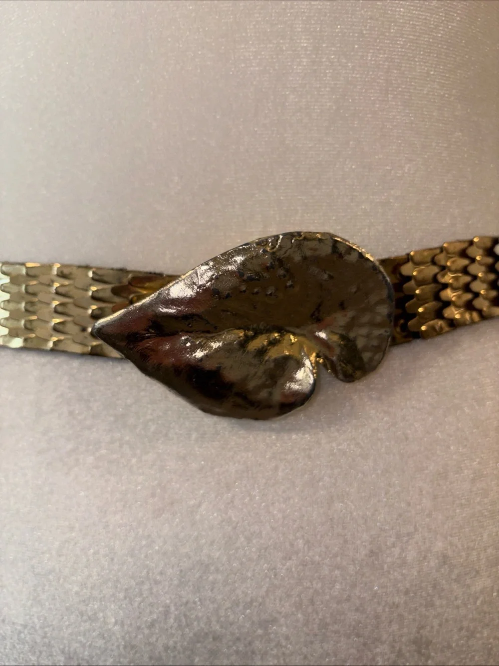 Metallic Gold Leaf Buckle Stretch Belt - Women Accessories Hook and Slit Clasp